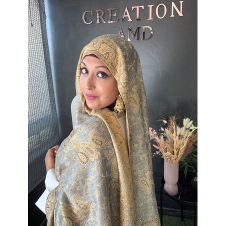 Pashmina Bleu vert / Doré